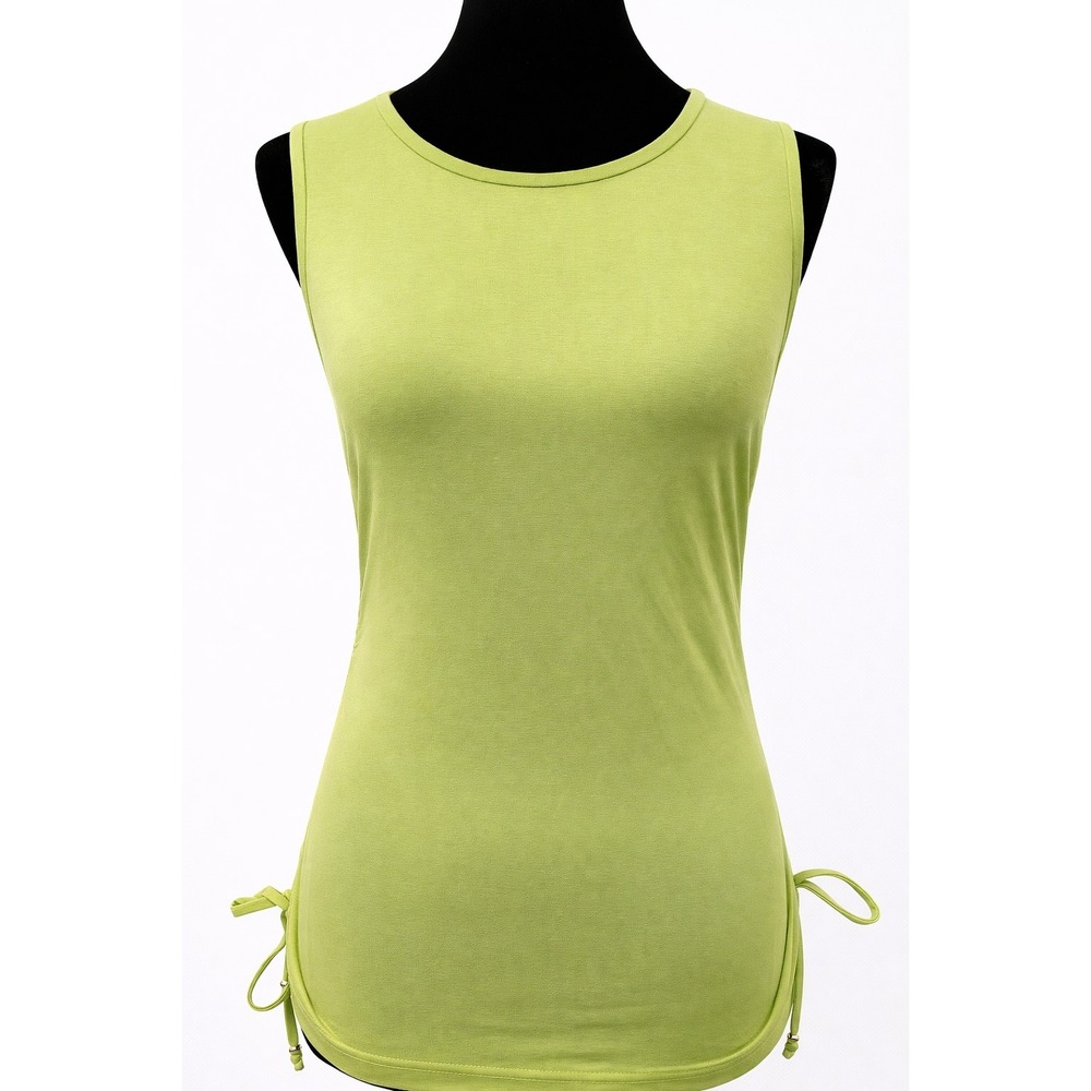 ST JOHN Sport By Marie Gray Womens Ruched Tank Top Petite Green Knit Stretch